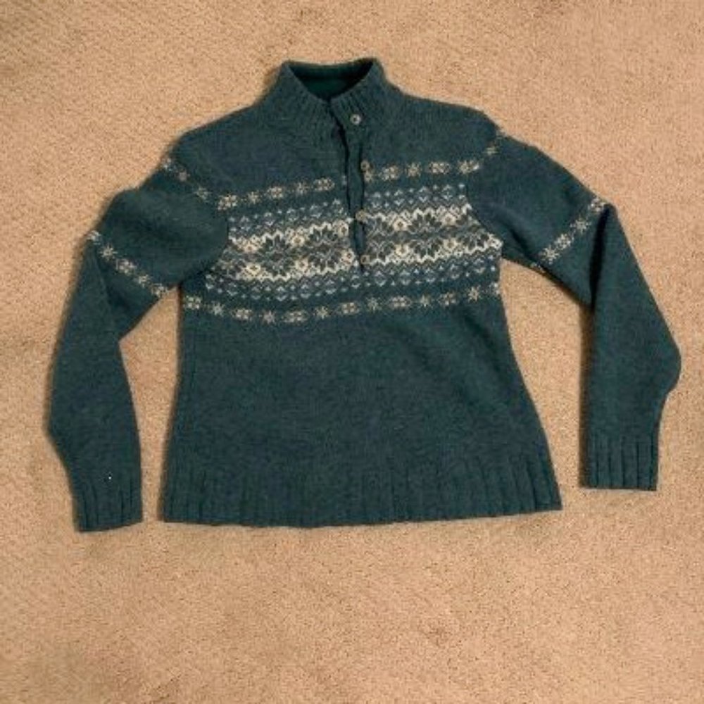 Faded Teal Vtg Woolrich 100% Wool Mock Turtle - S